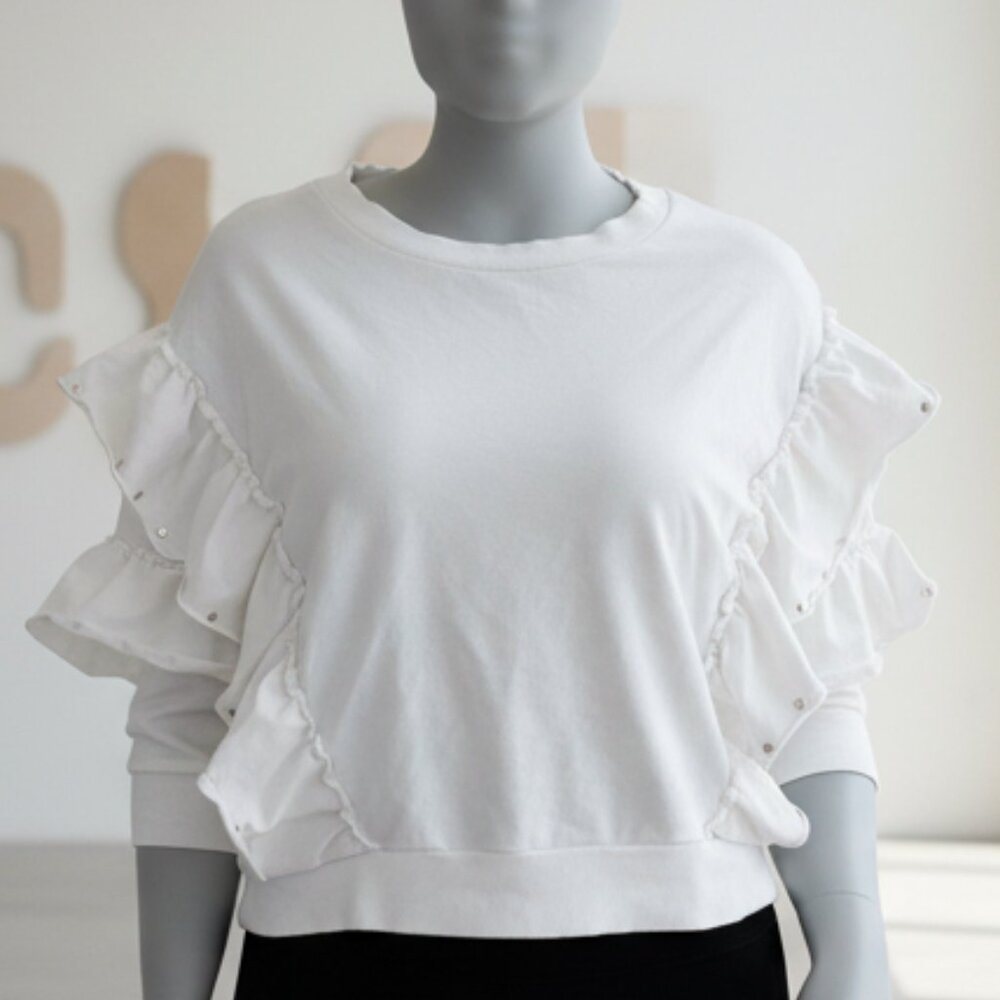 White Ruffle Sleeve Top